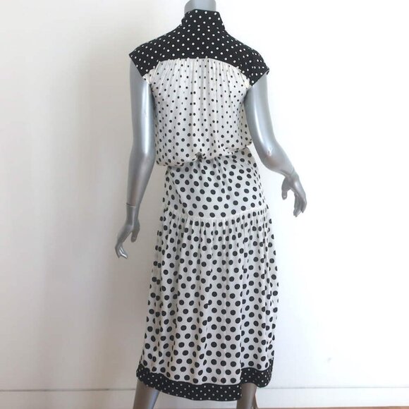 Zimmermann Polka Dot Belted Midi Dress White/Black Silk Crepe Size 1 - Picture 6 of 7
